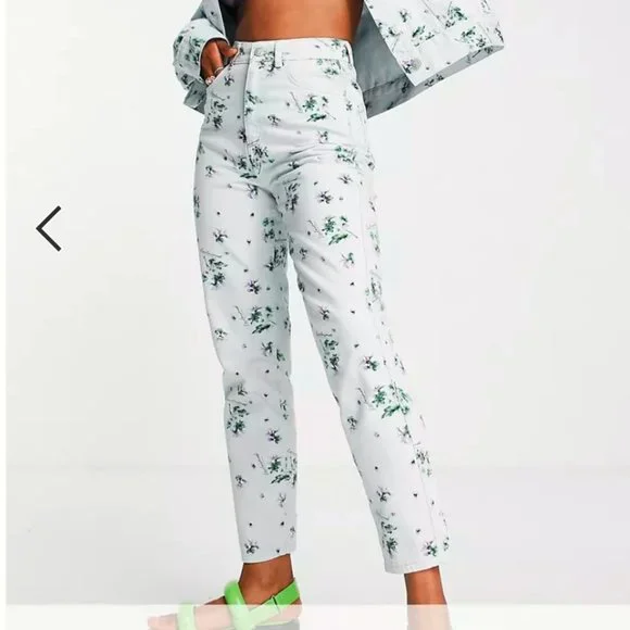 CAMBRIDGE New MOM Jeans Floral Print Ivory Blue Denim 100% Cotton NWT WomensπHP - Picture 1 of 14